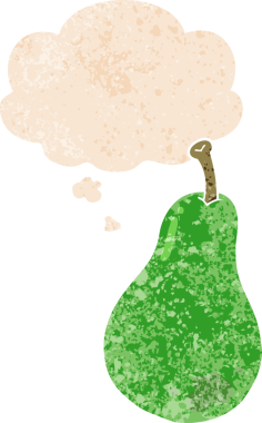 Düşünce baloncuklu çizgi film armudu grunge sıkıntılı retro desenli bir insan tarafından çizilmiş