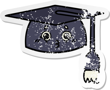 Bir insan tarafından çizilmiş şirin bir çizgi film mezuniyet şapkasının sıkıntılı çıkartması.