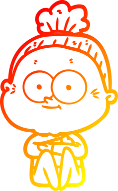 Bir insan tarafından çizilmiş mutlu, yaşlı bir kadının sıcak çizgi çizimi.