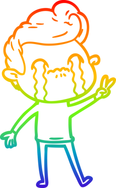 Gökkuşağı gradyan çizimi bir insan tarafından çizilmiş ağlayan bir karikatür adamı çiziyor.