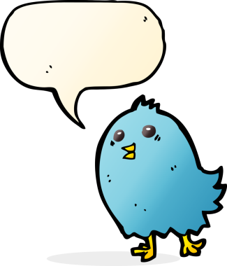 bir insan tarafından çizilmiş konuşma baloncuklu mavi kuş.