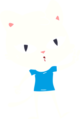 Bir insan tarafından çizilmiş düz renkli çizgi film kedisi