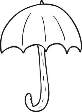 Bir insan tarafından çizilmiş siyah beyaz bir şemsiye.