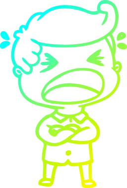 Bir insan tarafından çizilmiş bağıran bir çizgi film karakteri.