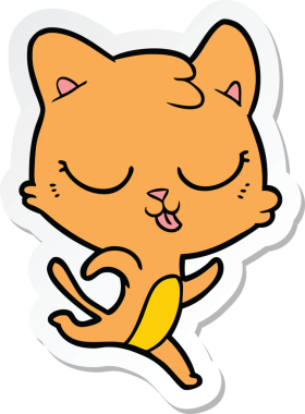 Bir insan tarafından çizilmiş çizgi film kedisinin çıkartması.