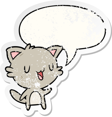 çizgi film mutlu kedi konuşma baloncuğu bir insan tarafından çizilmiş sıkıntılı eski bir çıkartma