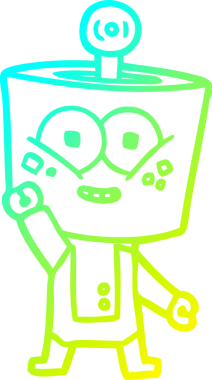 Bir insan tarafından çizilen el sallayan mutlu bir robot çizgi film çizimi.