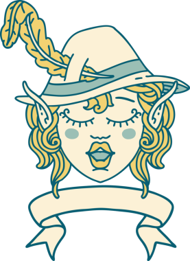 Retro Dövme Tarzı Şarkı söyleyen elf karakter yüzü Bir insan tarafından çizilmiş pankartıyla