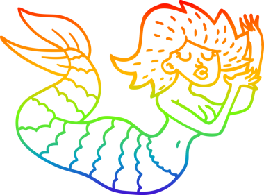 gökkuşağı gradyan çizgi çizimi bir insan tarafından çizilmiş bir karikatür kadın denizkızı