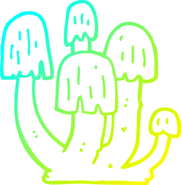 Bir insan tarafından çizilmiş mantarların soğuk gradyan çizgileri.