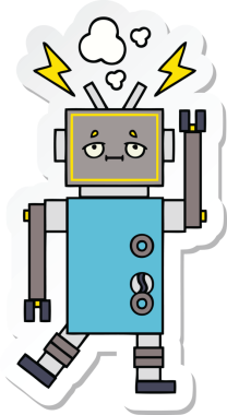 Bir insan tarafından çizilmiş arızalı sevimli bir robot karikatürü çıkartması.