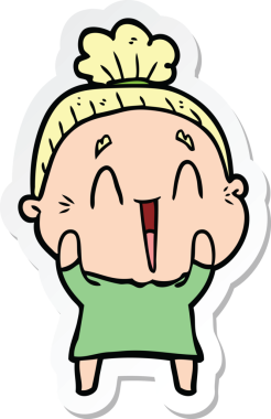 Bir insan tarafından çizilmiş mutlu yaşlı bir kadının çıkartması.