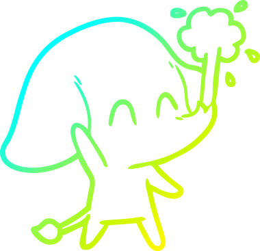 Bir insanın çizdiği suyu püskürten şirin bir filin soğuk eğimli çizgisi.