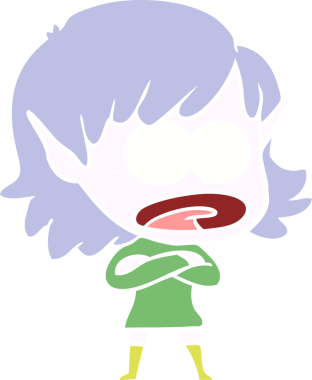 Düz renkli çizgi film bir insan tarafından çizilmiş elf kızı şok etti.