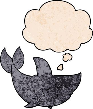 Düşünce baloncuğu olan çizgi film köpekbalığı bir insan tarafından çizilmiş.