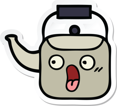 Bir insan tarafından çizilmiş şirin bir çaydanlığın çıkartması.