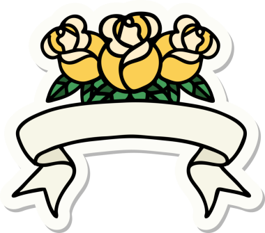 Bir insan tarafından çizilmiş bir buket çiçeğin pankartıyla dövme stili.