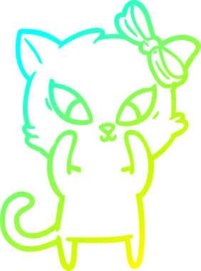 Bir insan tarafından çizilen çizgi film kedisinin soğuk gradyan çizgisi.