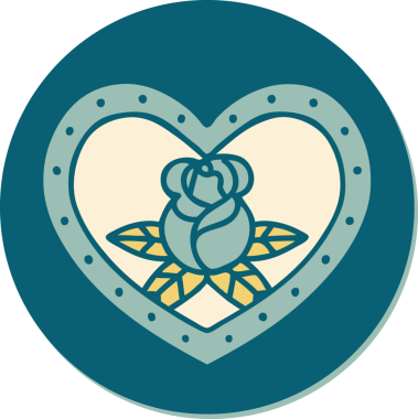 Geleneksel kalp stili dövme çıkartması ve bir insan tarafından çizilmiş çiçekler.