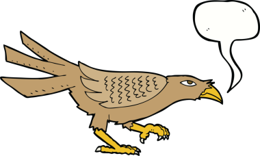 Bir insan tarafından çizilmiş konuşma balonlu çizgi film kuşu.