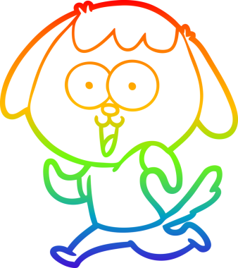 Gökkuşağı gradyan çizimi. Bir insan tarafından çizilmiş şirin bir köpek çizimi.