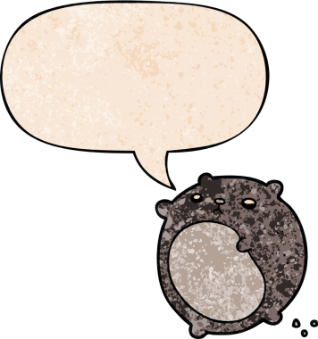 Bir insan tarafından çizilmiş eski moda konuşma baloncuğu olan çizgi film ayısı.