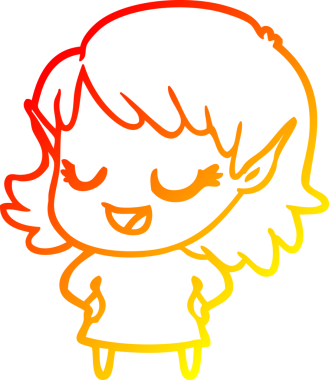 Bir insan tarafından çizilmiş mutlu bir elf kızı çizimi.