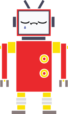 Bir insan tarafından çizilmiş düz renkli bir robot karikatürü
