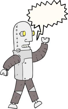 Bir insan tarafından çizilmiş serbest konuşma balonu karikatür robotu