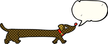 Bir insan tarafından çizilmiş serbest çizilmiş çizgi roman konuşma balonu dachshund