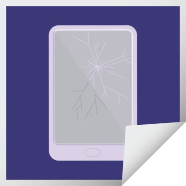 Kırık elektronik tablet vektör kare etiketi bir insan tarafından çizildi