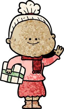 Bir insan tarafından çizilmiş mutlu yaşlı kadın çizgi filmi.