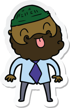 Bir insan tarafından çizilmiş şapkalı ve gömlekli sakallı bir adamın çıkartması.