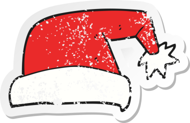 Bir insan tarafından çizilmiş bir karikatür Noel şapkasının gerilimli retro yapıştırması.