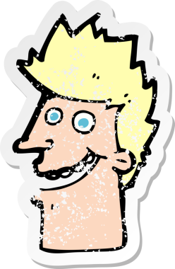 Bir insan tarafından çizilmiş mutlu bir adamın karikatür yapıştırması.