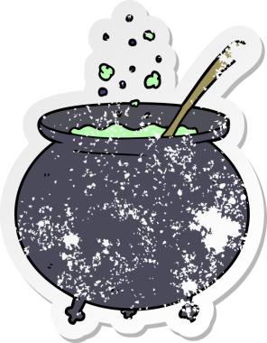 Bir insan tarafından çizilmiş karikatür cadı kazanı.