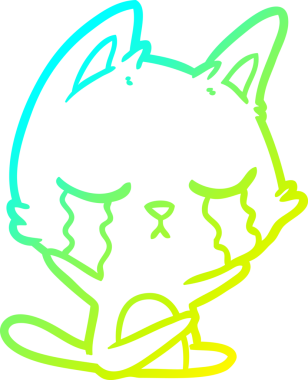 Bir insan tarafından çizilmiş ağlayan çizgi film kedisinin soğuk gradyan çizgisi.