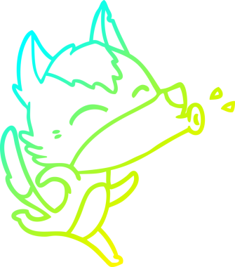 Bir insan tarafından çizilen uluyan kurt çizgi filminin soğuk gradyan çizimi