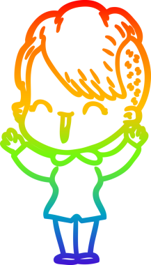 Gökkuşağı gradyan çizgi çizimi Bir insan tarafından çizilmiş mutlu hippi kız