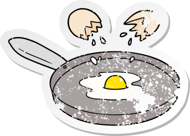 Bir insan tarafından çizilmiş tavada pişmiş yumurta etiketi.