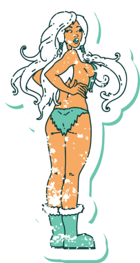 Bir insan tarafından çizilmiş Viking bir kızın geleneksel stil dövmesi.