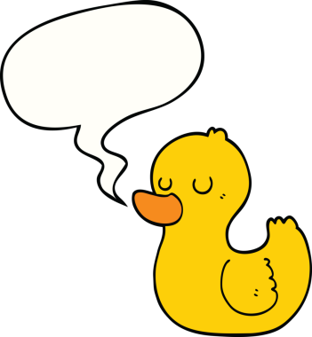 Bir insan tarafından çizilmiş konuşma balonlu ördek.