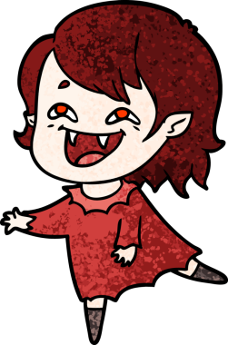 Bir insan tarafından çizilmiş gülen vampir kız çizgi filmi.