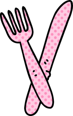 Bir insan tarafından çizilmiş çizgi roman tarzı tuhaf bir çatal bıçak takımı.