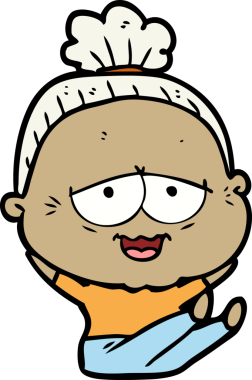 Bir insan tarafından çizilmiş mutlu yaşlı kadın çizgi filmi.