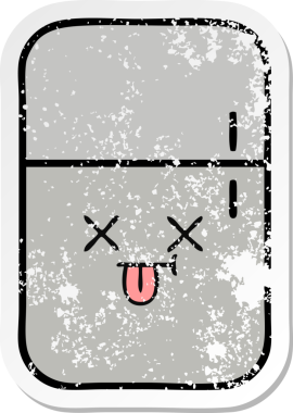 Bir insan tarafından çizilmiş şirin bir buzdolabının sıkıntılı çıkartması.