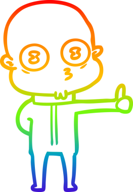 Gökkuşağı gradyan çizgi çizimi bir insan tarafından çizilmiş garip kel uzay adamı.