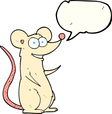 Bir insan tarafından çizilmiş serbest çizilmiş çizgi roman konuşma balonu mutlu fare.