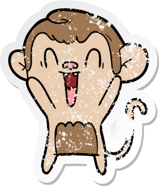 Bir insan tarafından çizilmiş gülen maymunun sıkıntılı çıkartması.