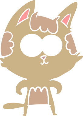 Bir insan tarafından çizilmiş mutlu düz renkli çizgi film kedisi